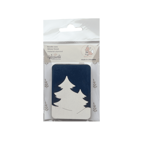 Wooden Needle Case for Embroidery and Sewing Needles, Winter Forest Design, 5 x 7 cm, Kind Fox by Wizardi, Plywood Case