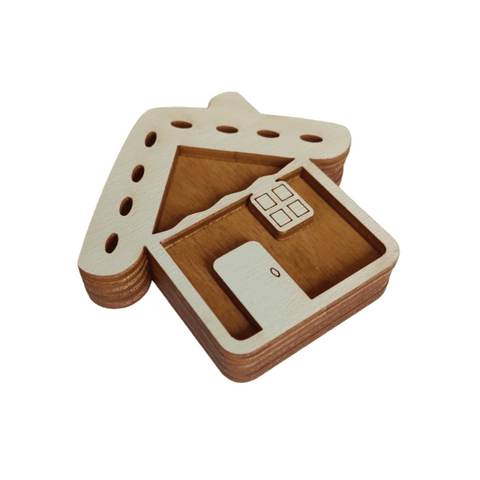 Wooden Needle Box with Cookie House Design, Sewing Storage Case, 3 mm Plywood, Natural Wood, 6.5 × 6 cm, Kind Fox by Wizardi