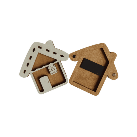 Wooden Needle Box with Cookie House Design, Sewing Storage Case, 3 mm Plywood, Natural Wood, 6.5 × 6 cm, Kind Fox by Wizardi