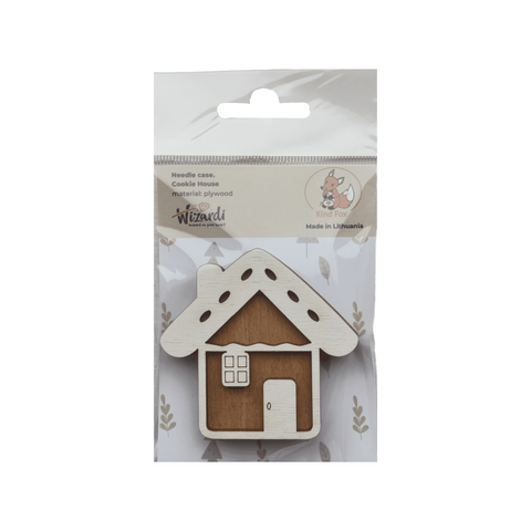 Wooden Needle Box with Cookie House Design, Sewing Storage Case, 3 mm Plywood, Natural Wood, 6.5 × 6 cm, Kind Fox by Wizardi