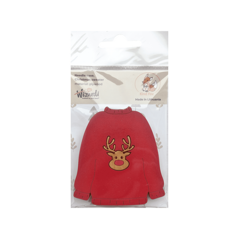 Wooden Needle Case with Christmas Sweater Motif, 3 mm Plywood, 6.5 x 7 cm, Kind Fox by Wizardi