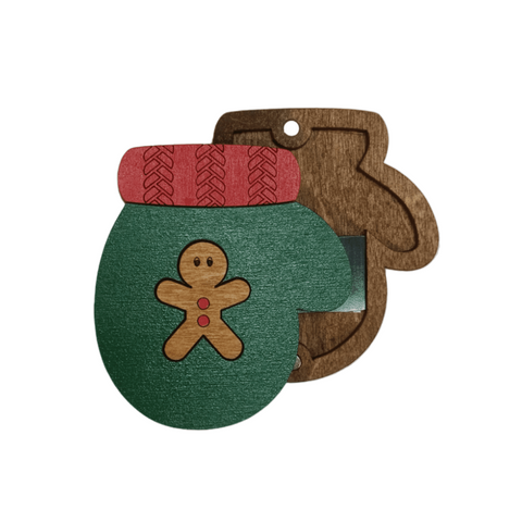 Wooden Needle Holder, Christmas Mitten Design, 6 x 6.5 cm, 3 mm Plywood, Kind Fox by Wizardi