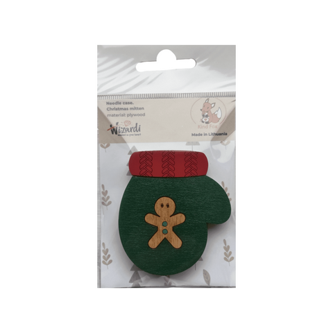 Wooden Needle Holder, Christmas Mitten Design, 6 x 6.5 cm, 3 mm Plywood, Kind Fox by Wizardi