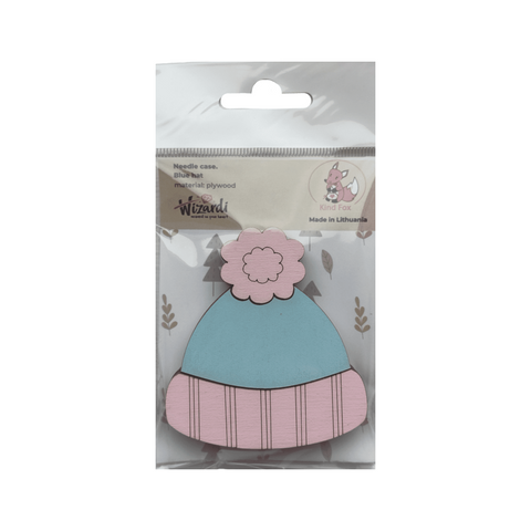 Wooden Needle and Pin Box, Blue Hat Design, 6.6 x 7 cm, Kind Fox by Wizardi