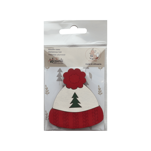 Wooden Needle Case Christmas Hat, 6.6 x 7 cm, 3 mm Plywood, Sewing Accessory, Kind Fox by Wizardi