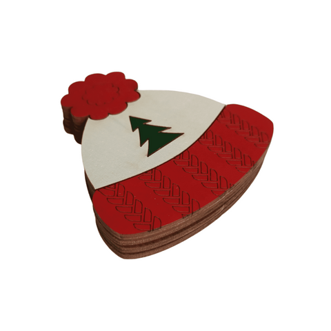 Wooden Needle Case Christmas Hat, 6.6 x 7 cm, 3 mm Plywood, Sewing Accessory, Kind Fox by Wizardi