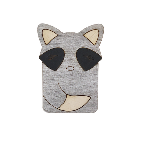 Wooden Sewing Needle Case with Raccoon Motif, 6 x 8 cm Plywood Organizer, Kind Fox by Wizardi
