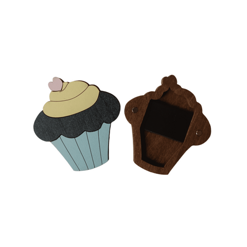 Wooden Sewing Needle Case, Chocolate Cupcake Design, 6 x 6.5 cm, Kind Fox by Wizardi, 3 mm Plywood