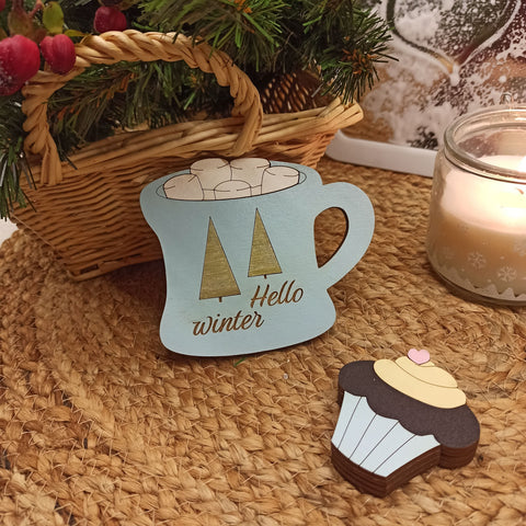 Wooden Sewing Needle Case, Chocolate Cupcake Design, 6 x 6.5 cm, Kind Fox by Wizardi, 3 mm Plywood