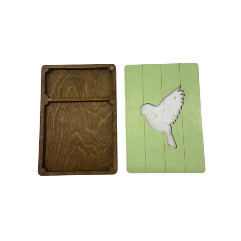 Wooden Scissors Box and Case with Bird Motif, Kind Fox by Wizardi, 11 × 14.5 × 1.8 cm, Sewing and Craft Tool Storage