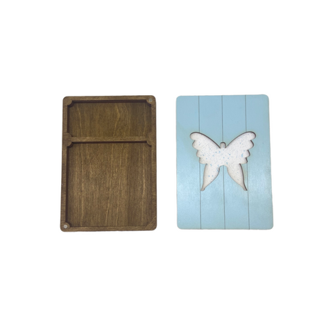 Wooden Scissors Case with Butterfly Motif, Natural Wood Craft Tool Holder, 11 × 14.5 × 1.8 cm, Kind Fox by Wizardi