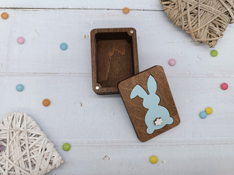 Small Wooden Trinket Box with Rabbit Motif, Natural Plywood, 5 x 7 x 2.5 cm, Kind Fox by Wizardi