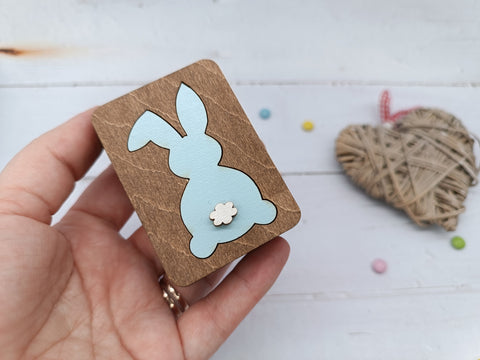 Small Wooden Trinket Box with Rabbit Motif, Natural Plywood, 5 x 7 x 2.5 cm, Kind Fox by Wizardi