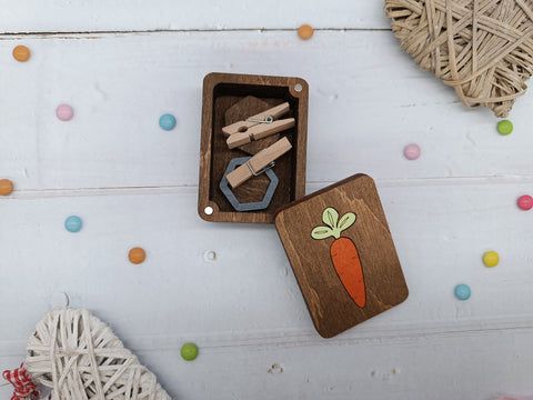 Small Decorative Wooden Box, Natural Plywood Jewelry Storage, 5 x 7 x 2.5 cm, Kind Fox Carrot KF057/32