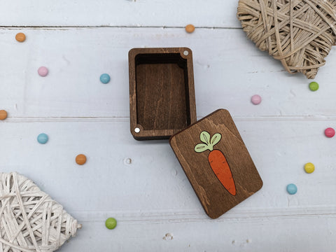 Small Decorative Wooden Box, Natural Plywood Jewelry Storage, 5 x 7 x 2.5 cm, Kind Fox Carrot KF057/32