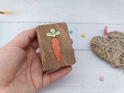 Small Decorative Wooden Box, Natural Plywood Jewelry Storage, 5 x 7 x 2.5 cm, Kind Fox Carrot KF057/32
