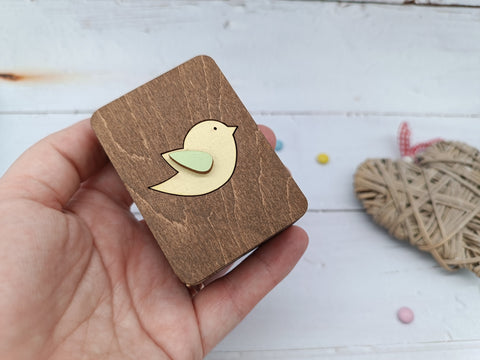 Small Wooden Jewelry Box, Natural Plywood, Kind Fox by Wizardi, 5 × 7 × 2.5 cm, Keepsake Storage Box