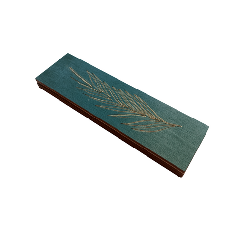Wooden Bead Storage Box, Green Leaf Shape, 3 mm Plywood, 4.5 x 15 cm, Kind Fox by Wizardi, Craft Organizer