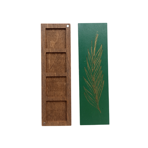 Wooden Bead Storage Box, Green Leaf Shape, 3 mm Plywood, 4.5 x 15 cm, Kind Fox by Wizardi, Craft Organizer