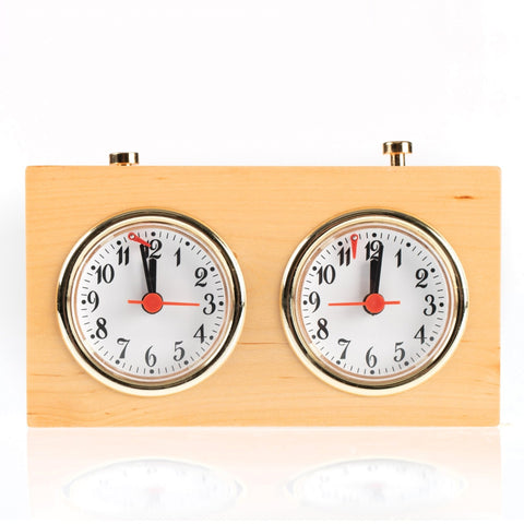 Wooden Analog Chess Clock Timer, Classic Gold Accents, Made in Italy