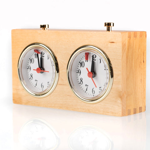 Wooden Analog Chess Clock Timer, Classic Gold Accents, Made in Italy