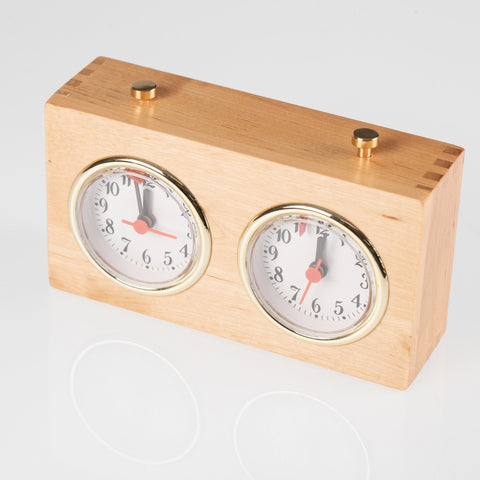 Wooden Analog Chess Clock Timer, Classic Gold Accents, Made in Italy