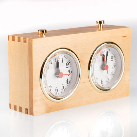 Wooden Analog Chess Clock Timer, Classic Gold Accents, Made in Italy