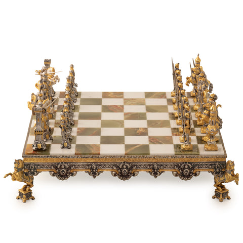 MEDIOEVAL SET III: Luxurious Chess Set from Bronze finished using Real 24k Gold