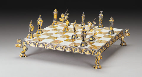 MEDIOEVAL SET: Luxurious Chess Set from Bronze finished using Real 24k Gold