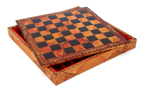 MEDIOVAL SET: Handpainted Chess with Leatherette Chessboard & Box + Checker Set