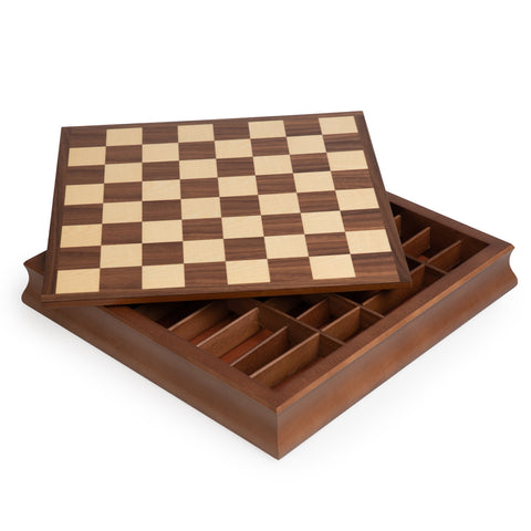 MEDIOVAL SET: Handpainted Chess with Walnut Chessboard & Box finished in Leather