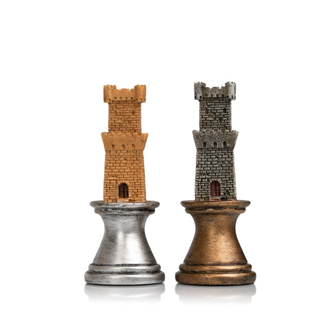 MEDIOVAL SET: Handpainted Chess with Walnut Chessboard & Box finished in Leather