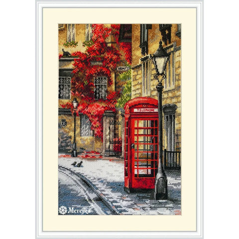 Merejka Quiet Lane Cross Stitch Kit, Aida 16 White Fabric, 30 Colors, 30 x 19 cm Scenic Embroidery Pattern