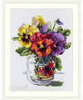 Cross Stitch Kit with Pansies and Butterfly Merejka