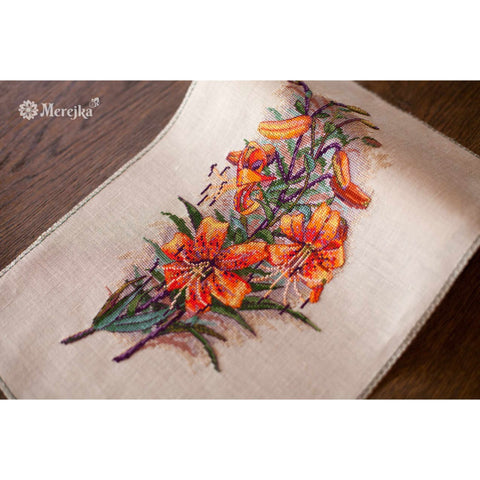 Vintage Lilies SK90A Aida 16 Cappuccino cross stitch kit by Merejka