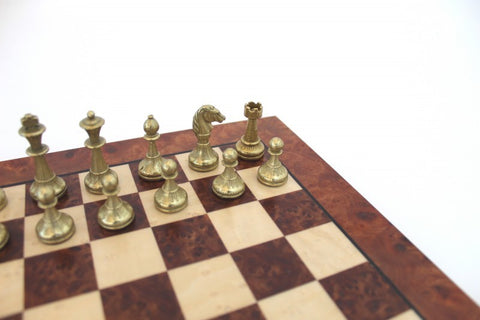 Metal Chess Pieces with Beautiful Elm Wood Chess Board. Matt Finish.