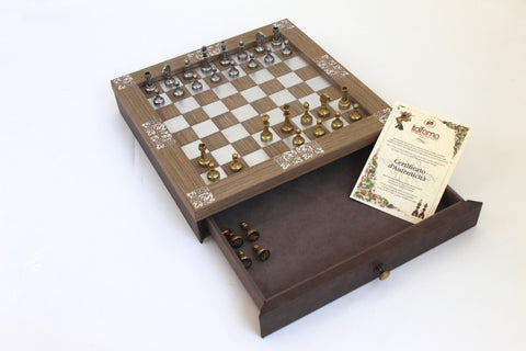 Metal Chess Pieces with Unique Wooden/Aluminium/Ecoleather Chessboard