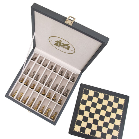 Metal Chess Pieces with Wooden Chess Board & Beautiful Case No:236