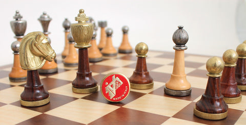 Metal Chess Set with Beautiful Walnut Chess Board/Box with Leather finish