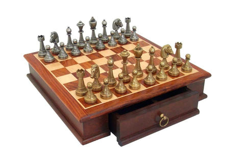 Metal Chess Set with RARE Wooden Board/Box