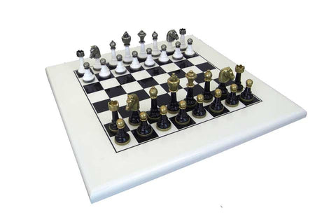 Metal Chess Set with White Laquered Wooden Chessboard