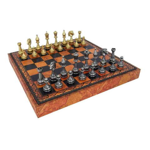 Metal Chess Set with Leatherette Chessboard/Box