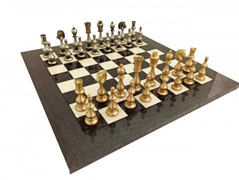 Metal Oriental Chess Pieces with Green Erable Wood Chessboard