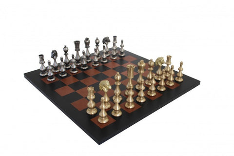 Metal Oriental Chess Pieces with Real Leather Chessboard