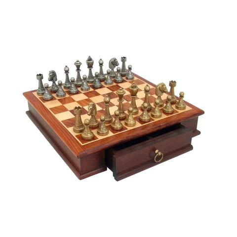 Metal Chess Set with RARE Wooden Board/Box