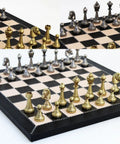 Beautiful Metal Chess Set with Real Leather Chessboard
