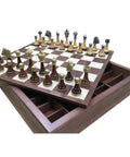 Metal Chess Set with Walnut Board leather finish