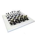 Metal Chess Set with White Laquered Wooden Chessboard