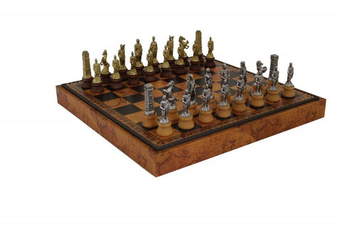 Metal & Wood Chess Pieces with Georgeous Leatherette Chessboard in Globe Finish