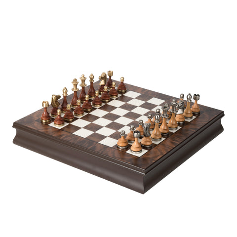 Metal/Wood Chess Set with Beautiful Rare wood Chess Board/Box